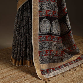 Black - natural dyed pedana chanderi silk kalamkari saree