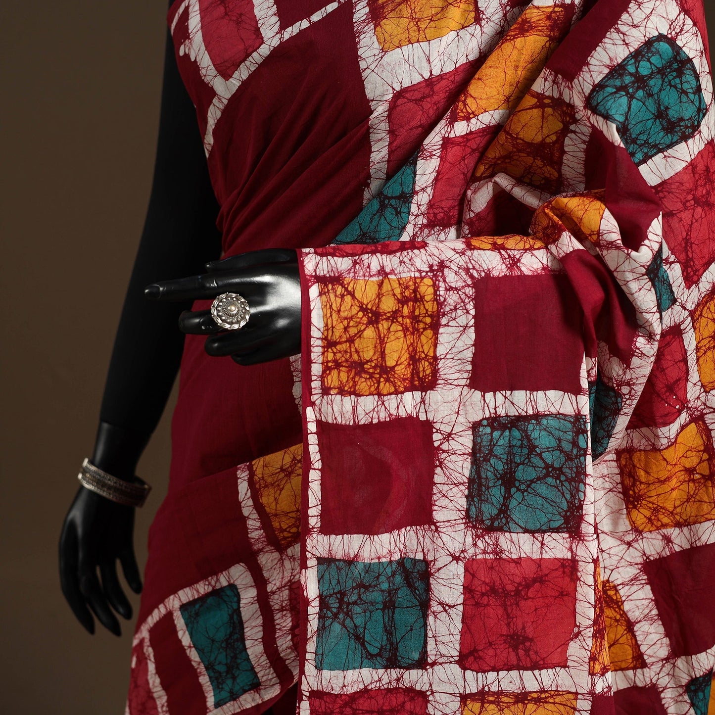 Red - mul cotton hand batik saree 18 - handcrafted