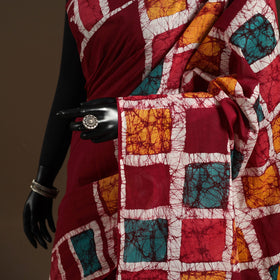 Red - mul cotton hand batik saree 18 - handcrafted