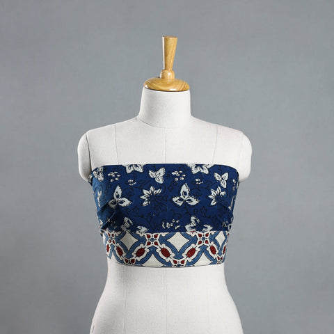 Shop Blue Pipad Block Printed Cotton Blouse Piece