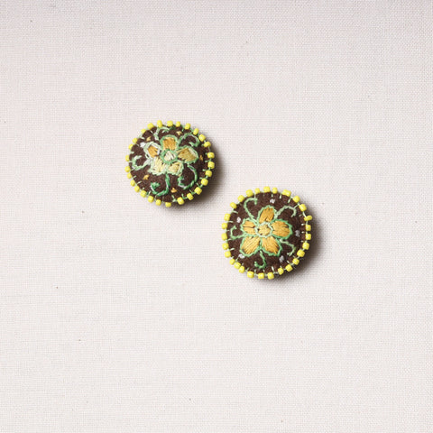  Flower Hand Embroidered Felt & Beadwork Buttons (Set of 2) 