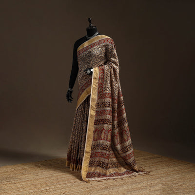Brown - natural dyed pedana chanderi silk kalamkari saree