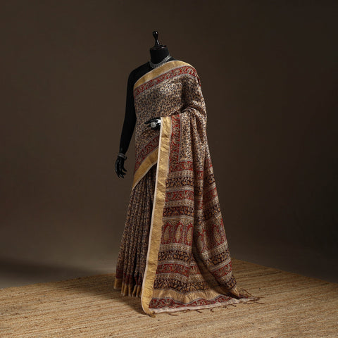 Brown - natural dyed pedana chanderi silk kalamkari saree