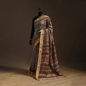 Brown - natural dyed pedana chanderi silk kalamkari saree