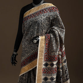Black - natural dyed pedana chanderi silk kalamkari saree