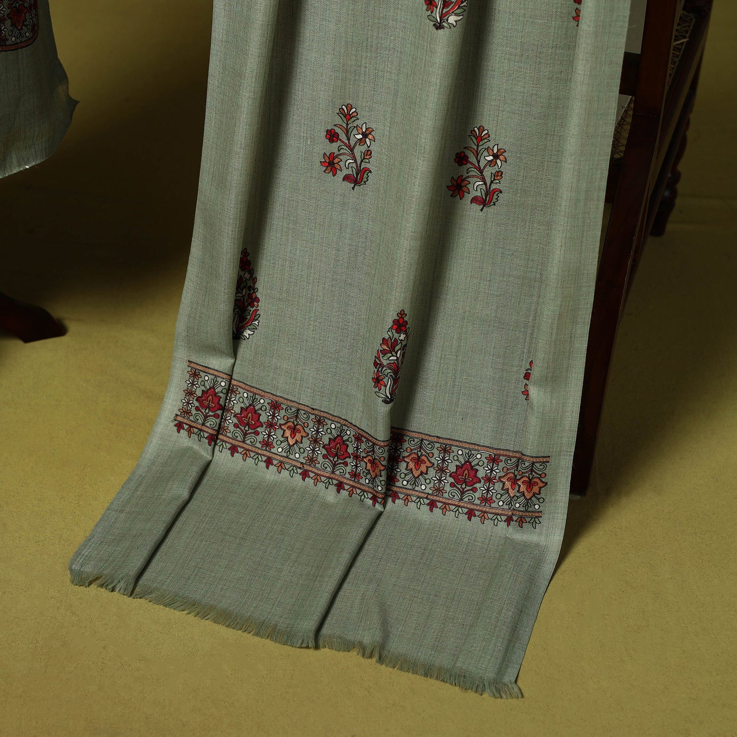 3pc chain stitch aari embroidered merino wool unstitched