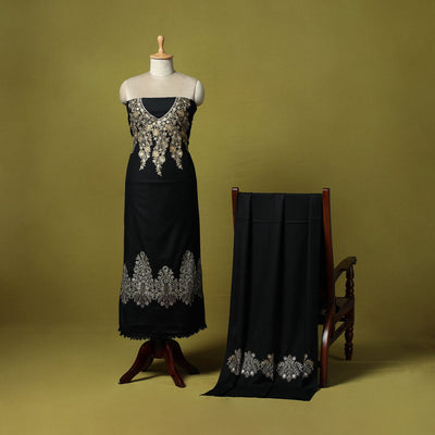 3pc chain stitch embroidered merino wool unstitched dress