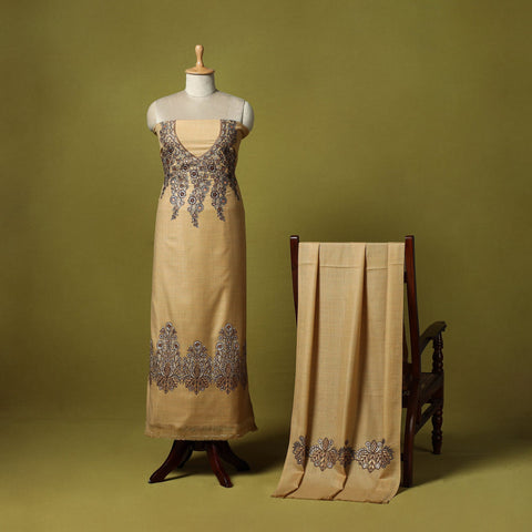 3pc chain stitch embroidered merino wool unstitched dress