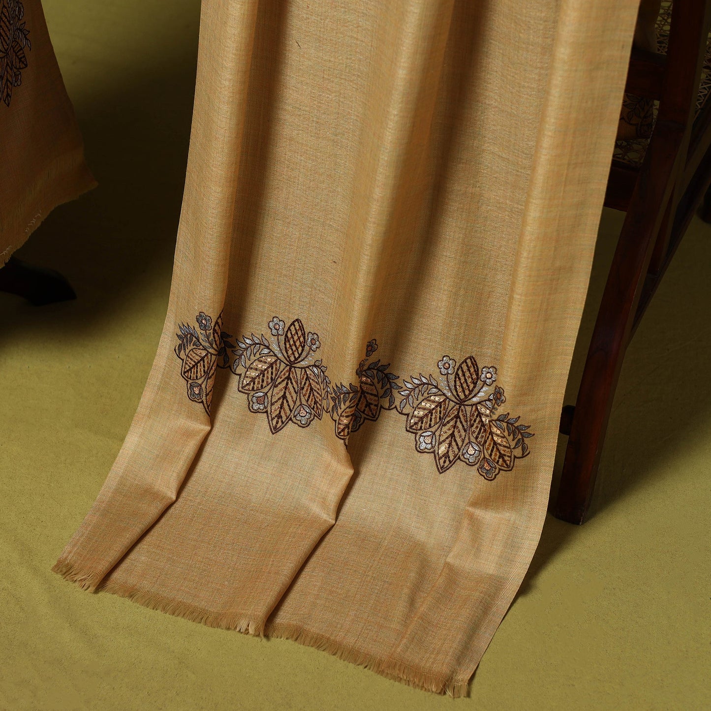 3pc chain stitch embroidered merino wool unstitched dress