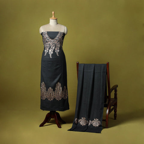 3pc chain stitch embroidered merino wool unstitched dress