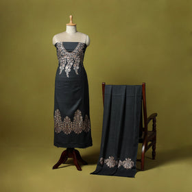 3pc chain stitch embroidered merino wool unstitched dress