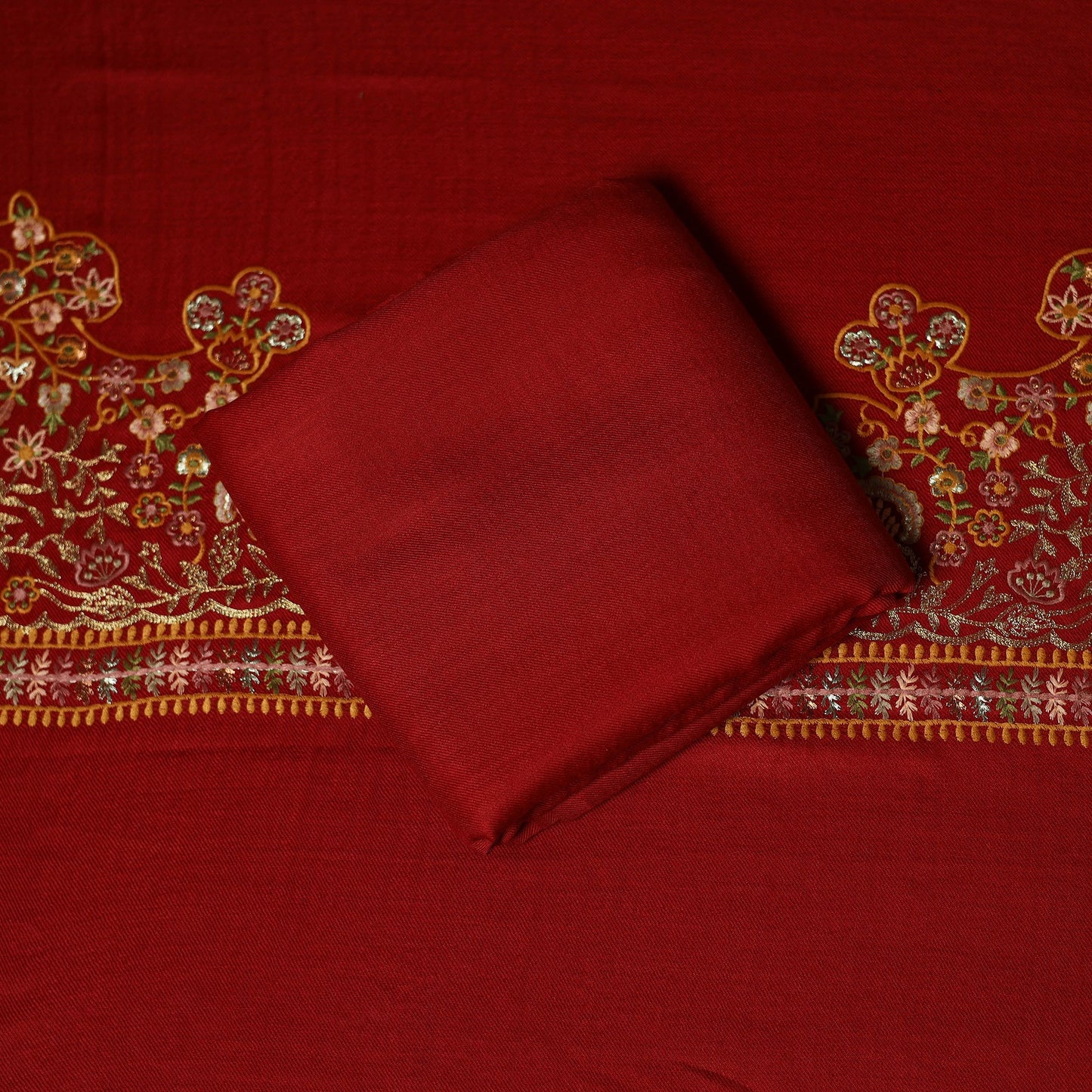 3pc chain stitch embroidered merino wool unstitched dress