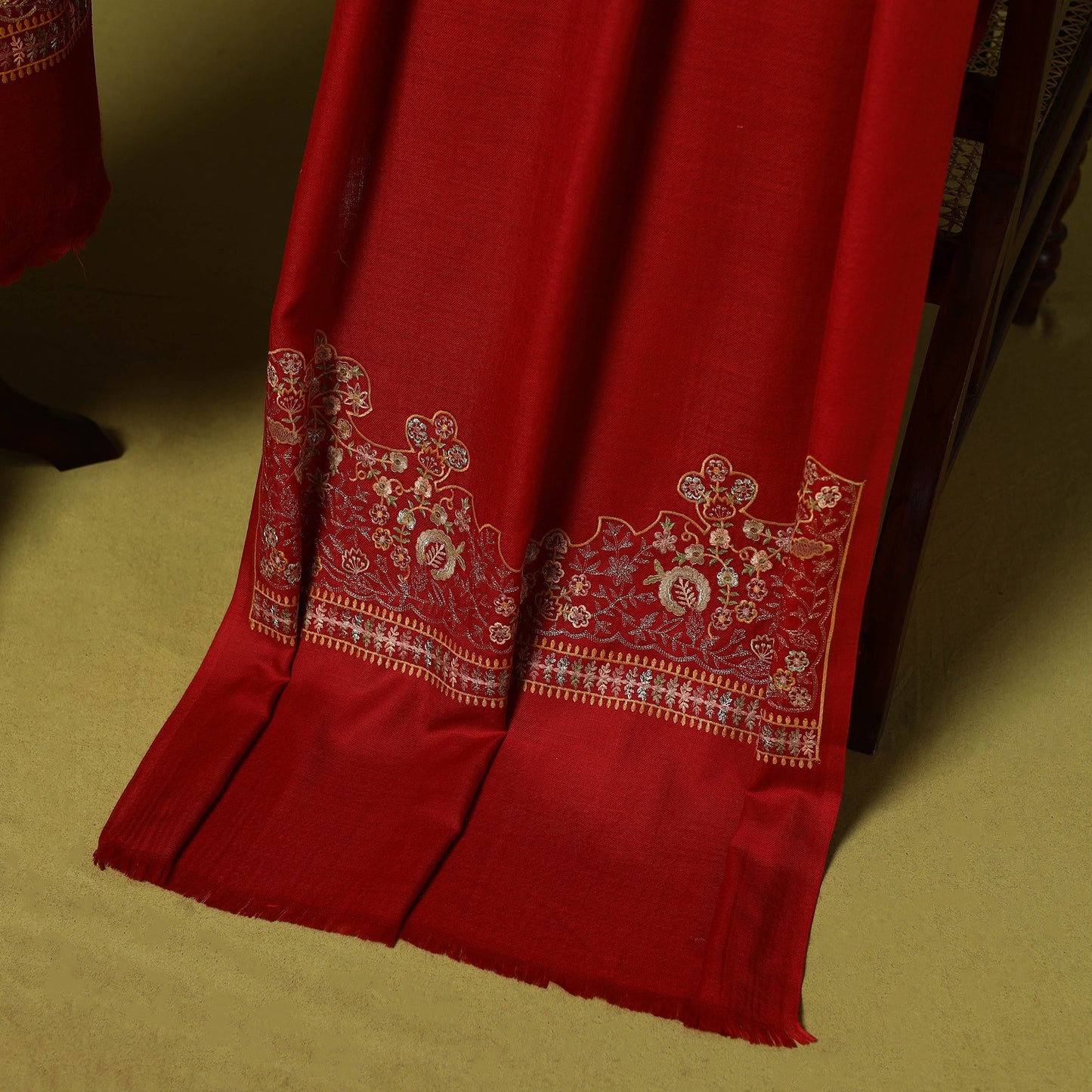 3pc chain stitch embroidered merino wool unstitched dress