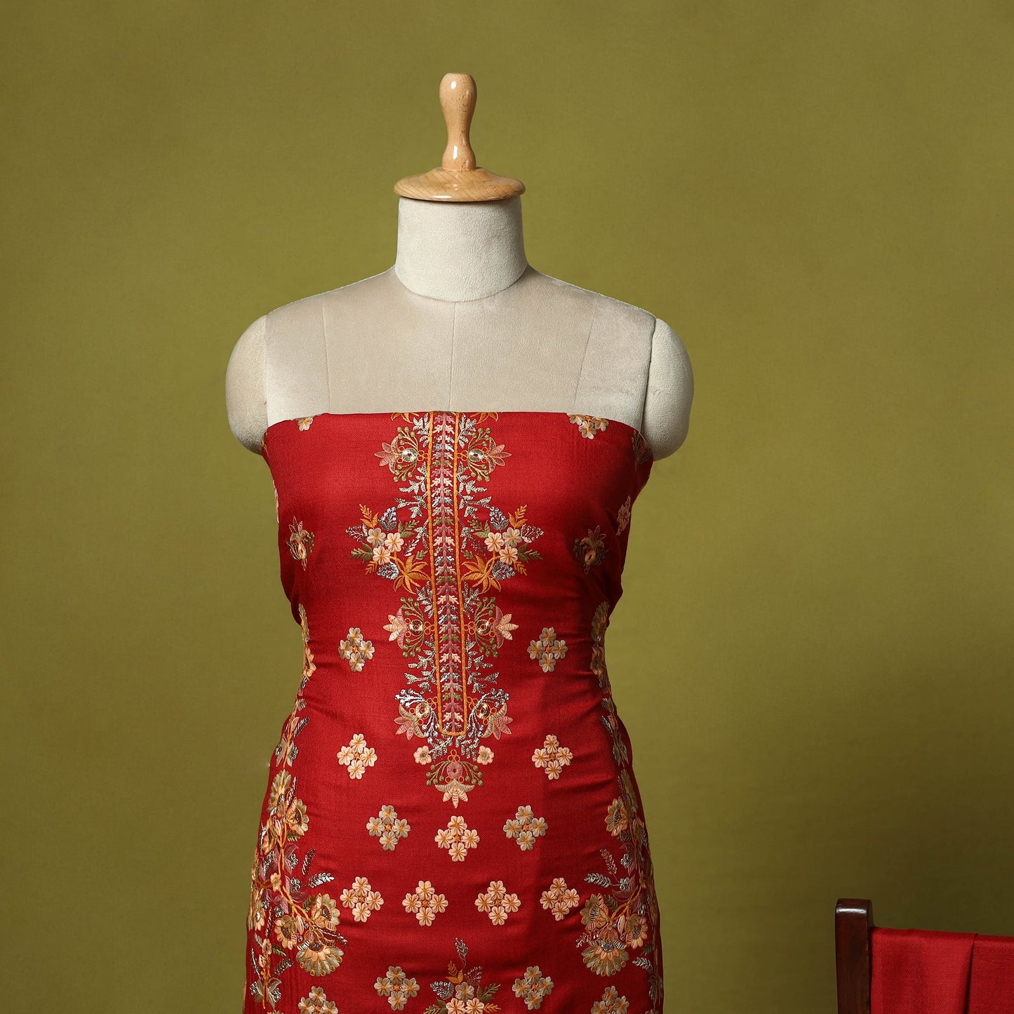 3pc chain stitch embroidered merino wool unstitched dress