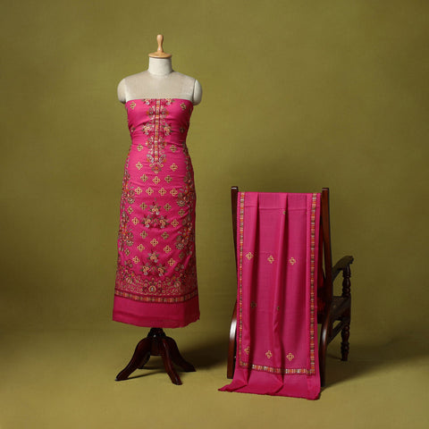 3pc chain stitch embroidered merino wool unstitched dress