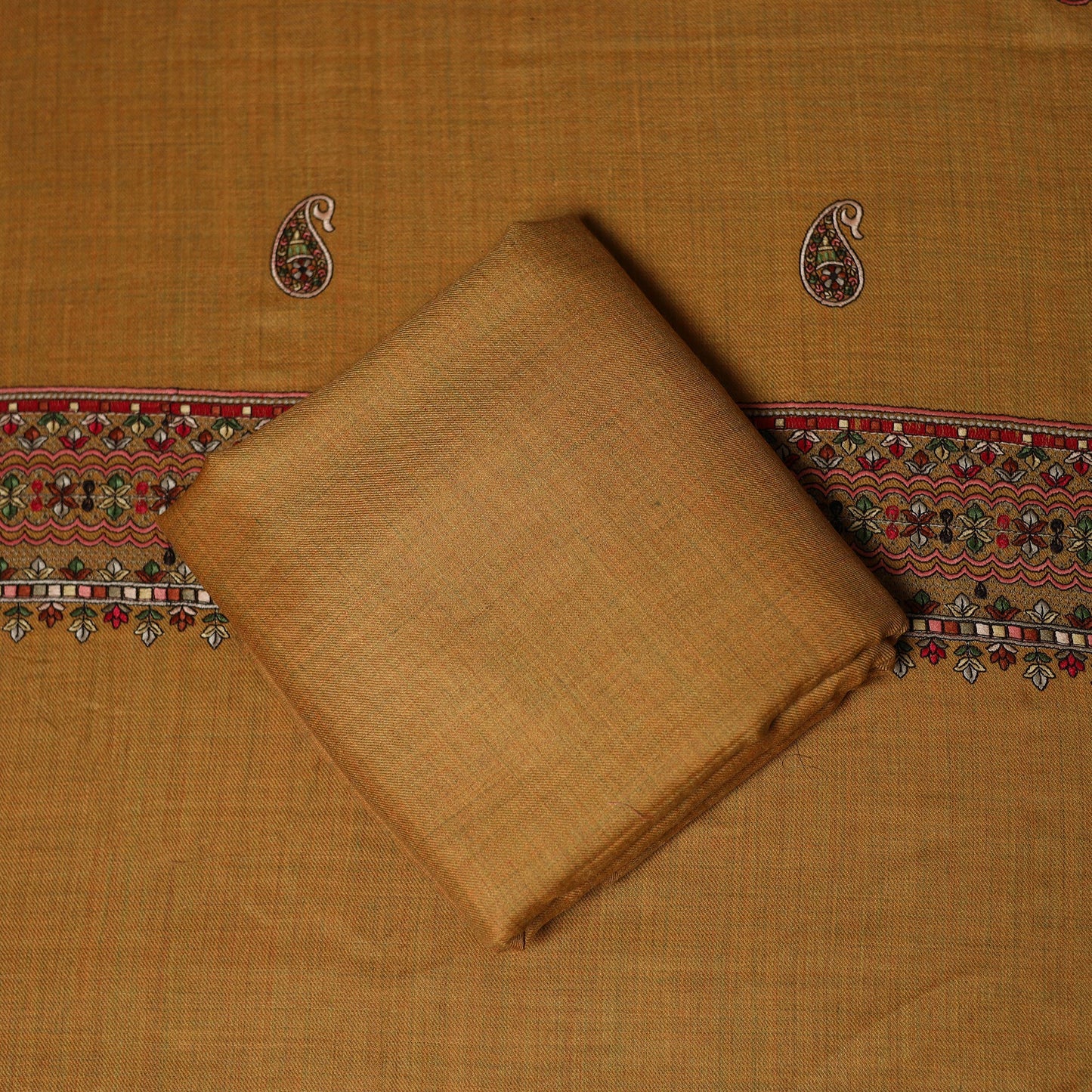 3pc chain stitch embroidered merino wool unstitched dress