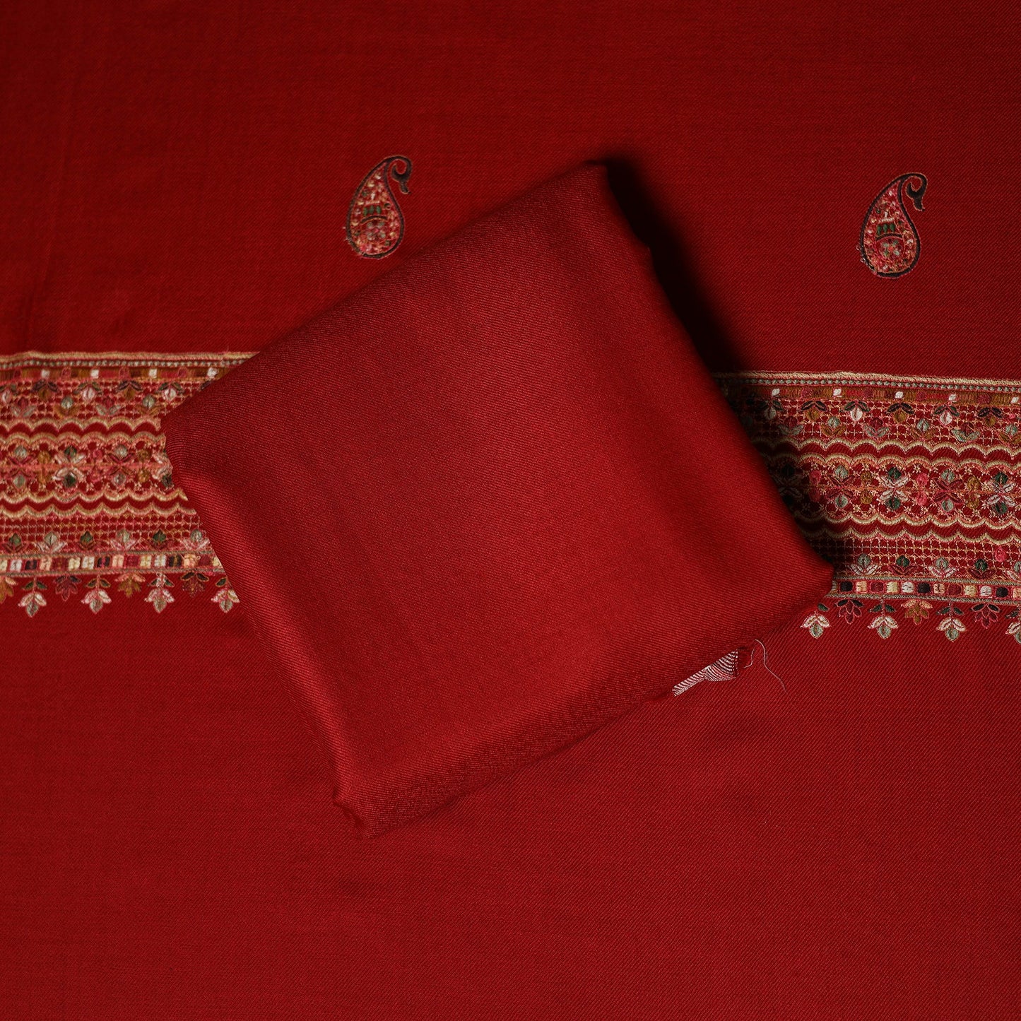 3pc chain stitch embroidered merino wool unstitched dress