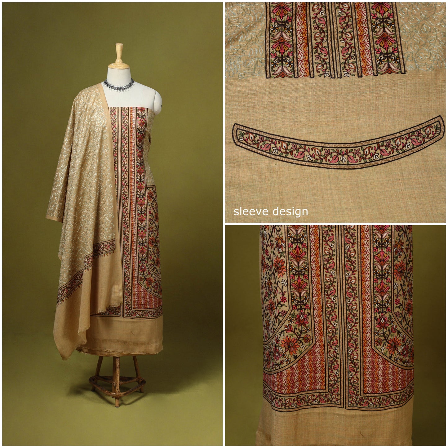 3pc chain stitch embroidered merino wool unstitched dress