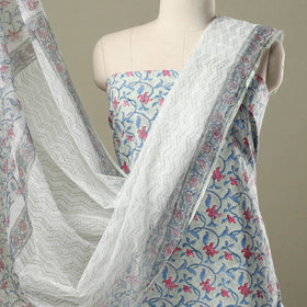  3pc Block Print Cotton Sanganeri Dress Material