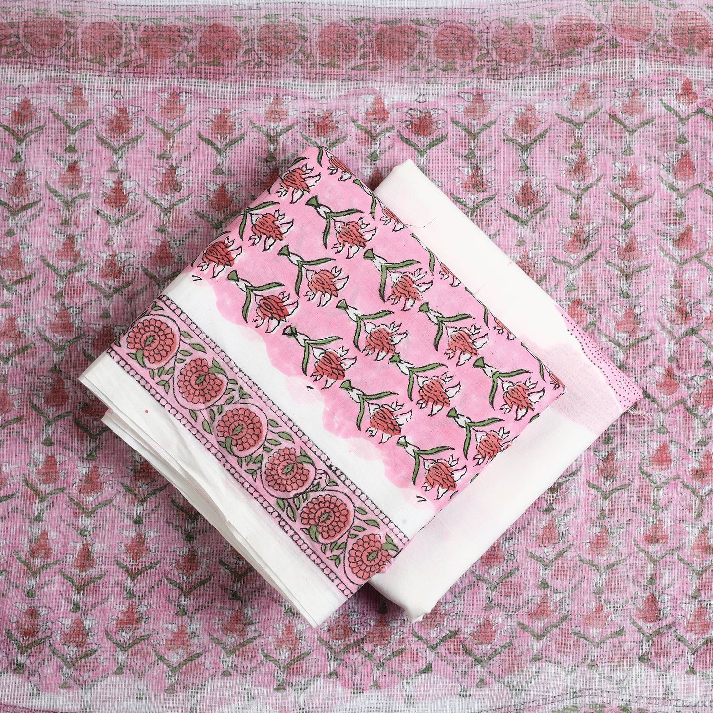  3pc Block Print Cotton Sanganeri Dress Material