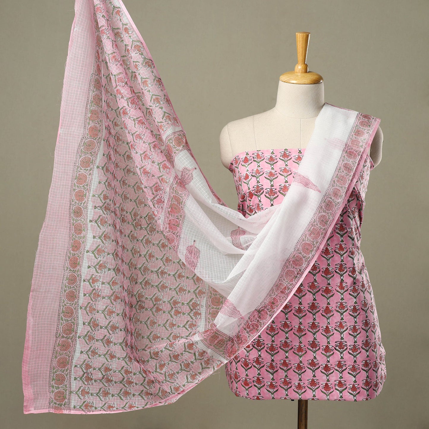  3pc Block Print Cotton Sanganeri Dress Material