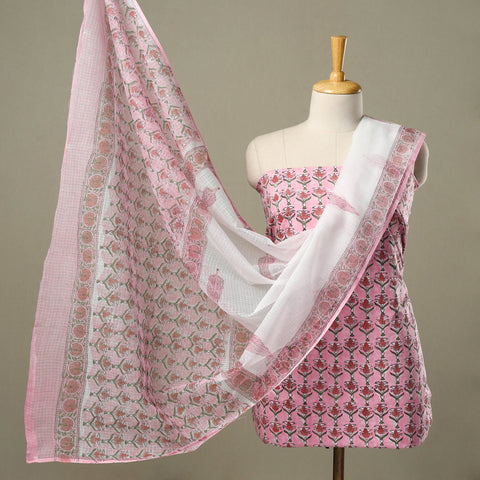  3pc Block Print Cotton Sanganeri Dress Material