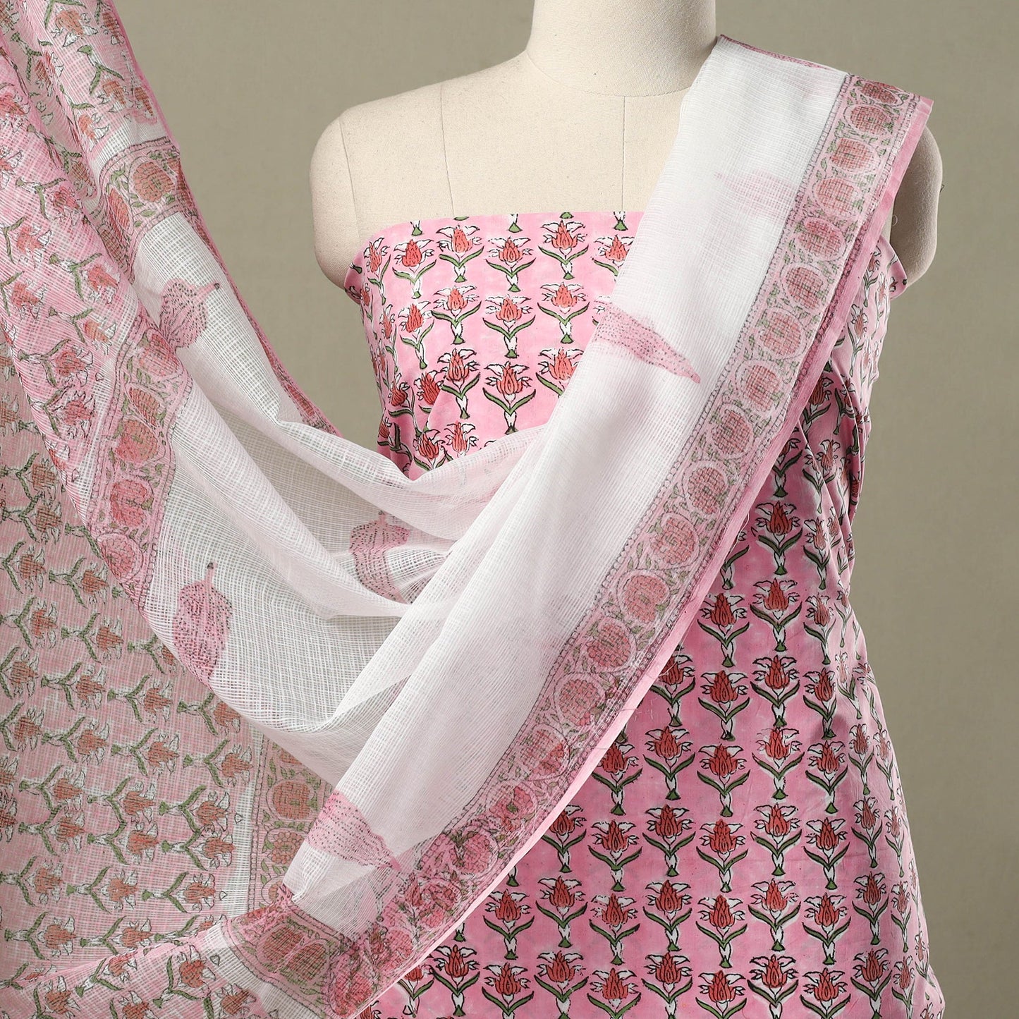  3pc Block Print Cotton Sanganeri Dress Material