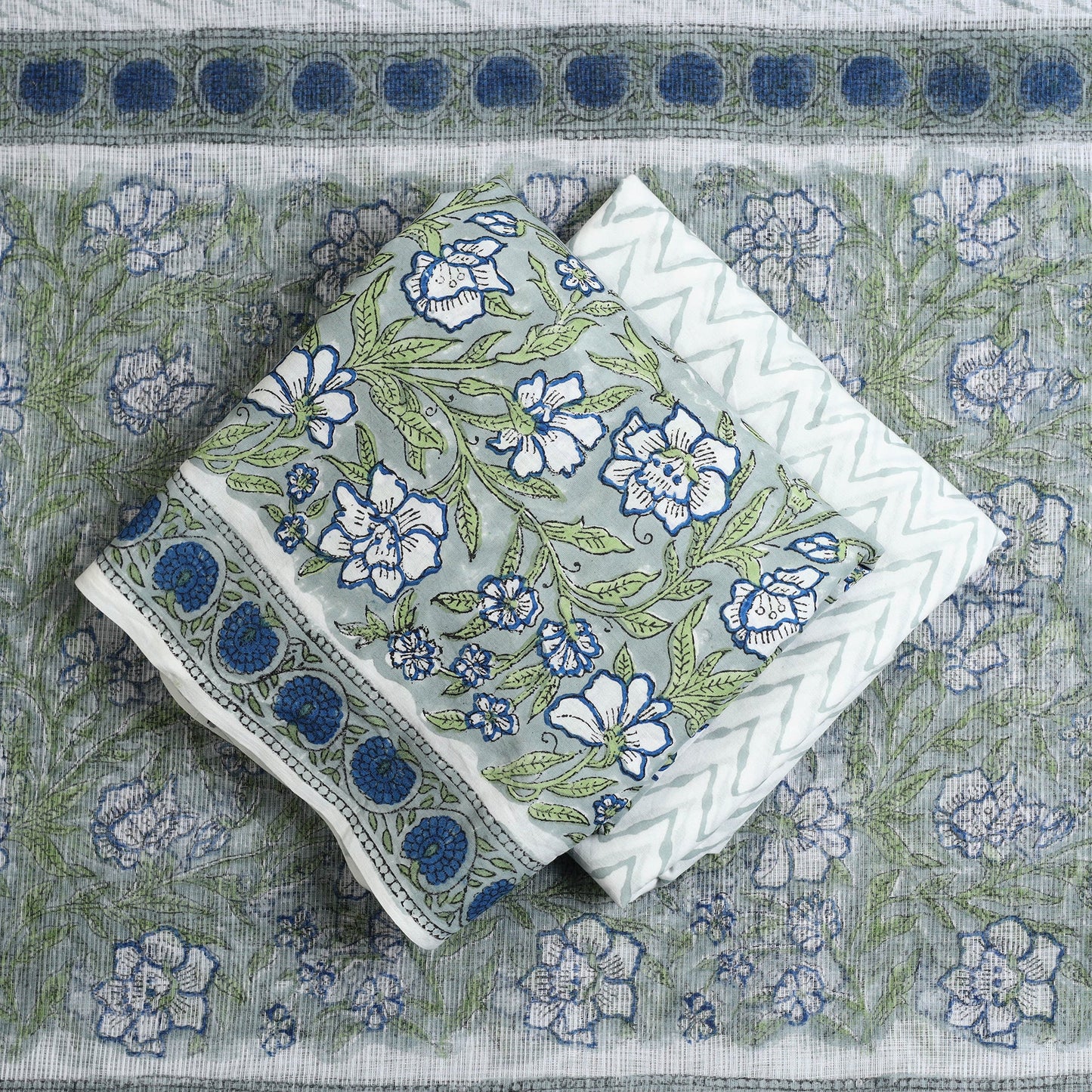  3pc Block Print Cotton Sanganeri Dress Material