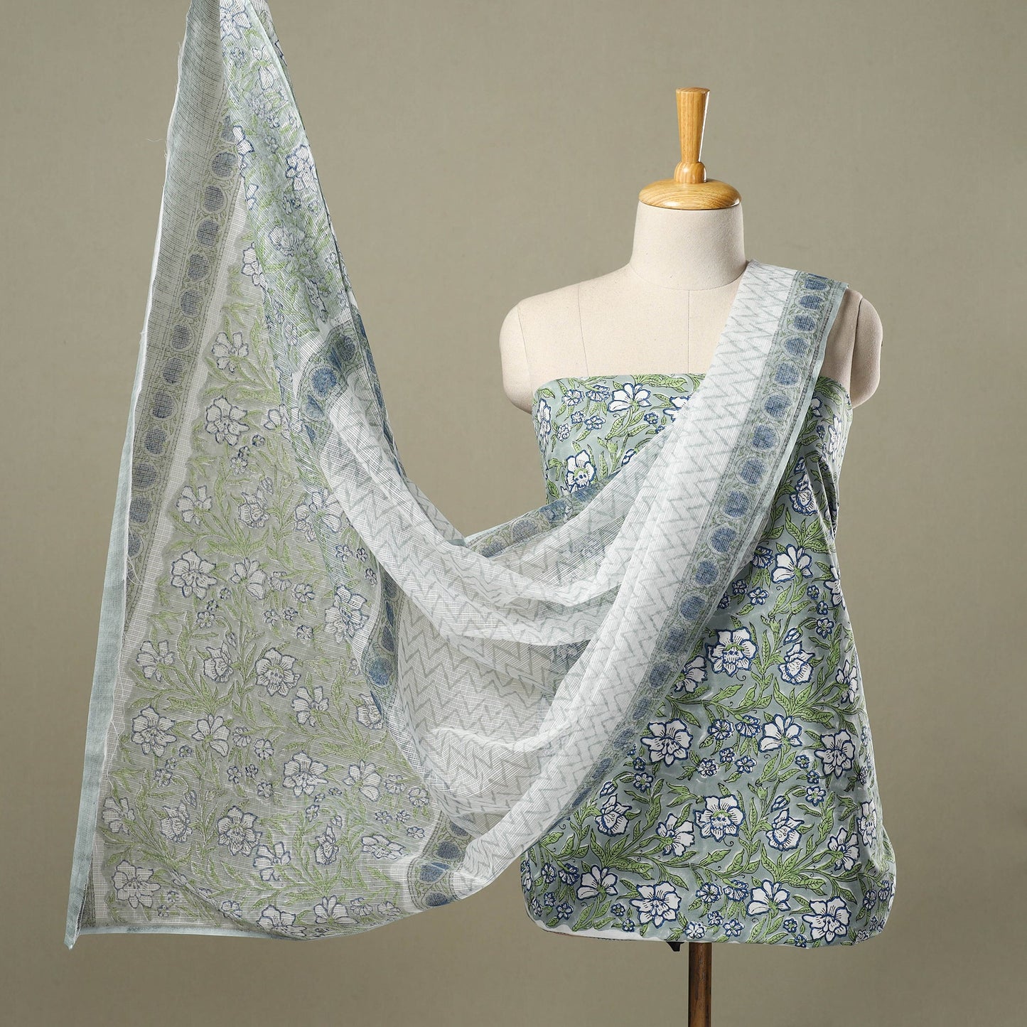  3pc Block Print Cotton Sanganeri Dress Material