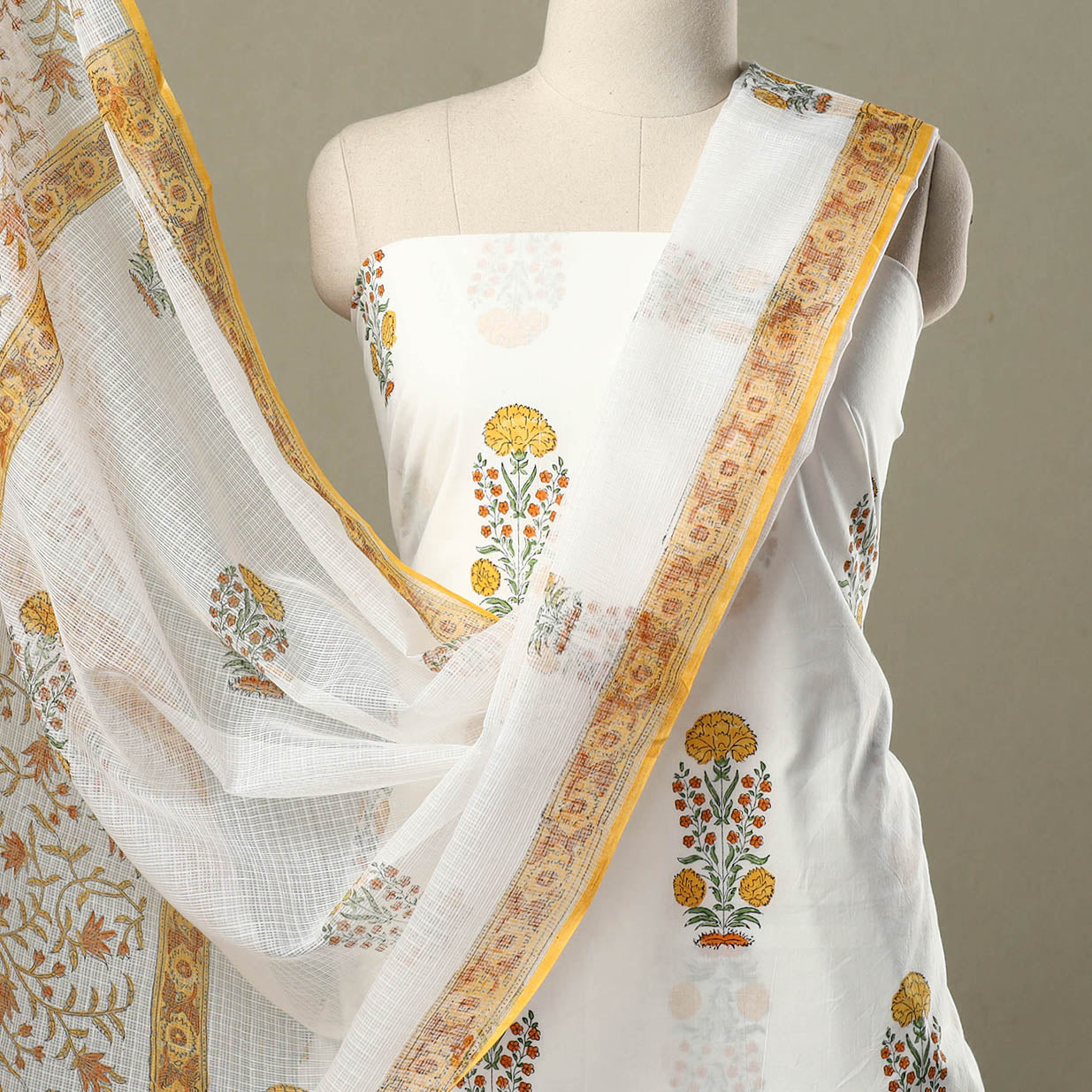 Buy 3pc Block Print Cotton Sanganeri Dress Material