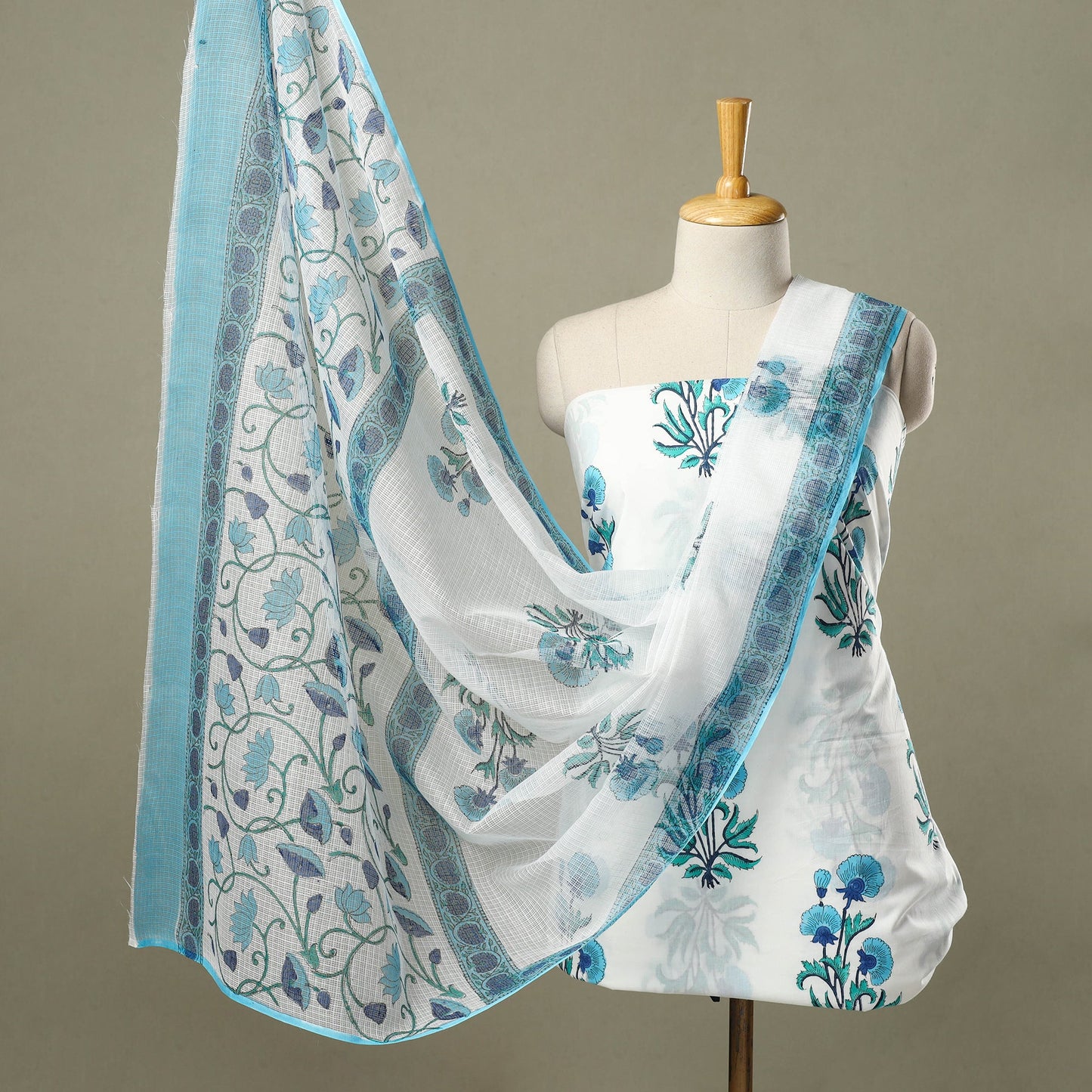  3pc Block Print Cotton Sanganeri Dress Material