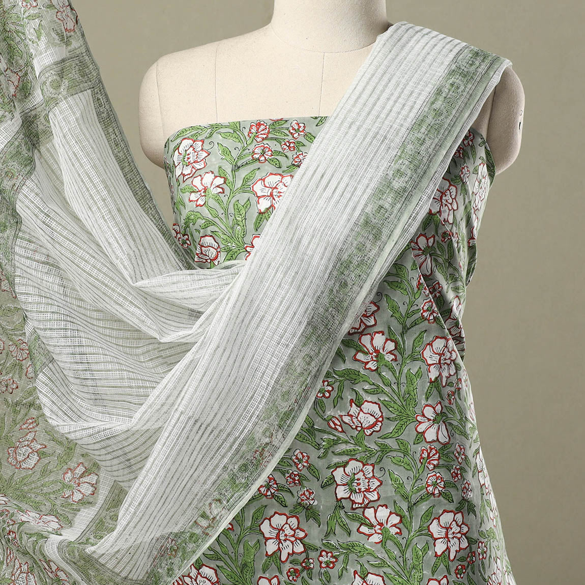  3pc Block Print Cotton Sanganeri Dress Material