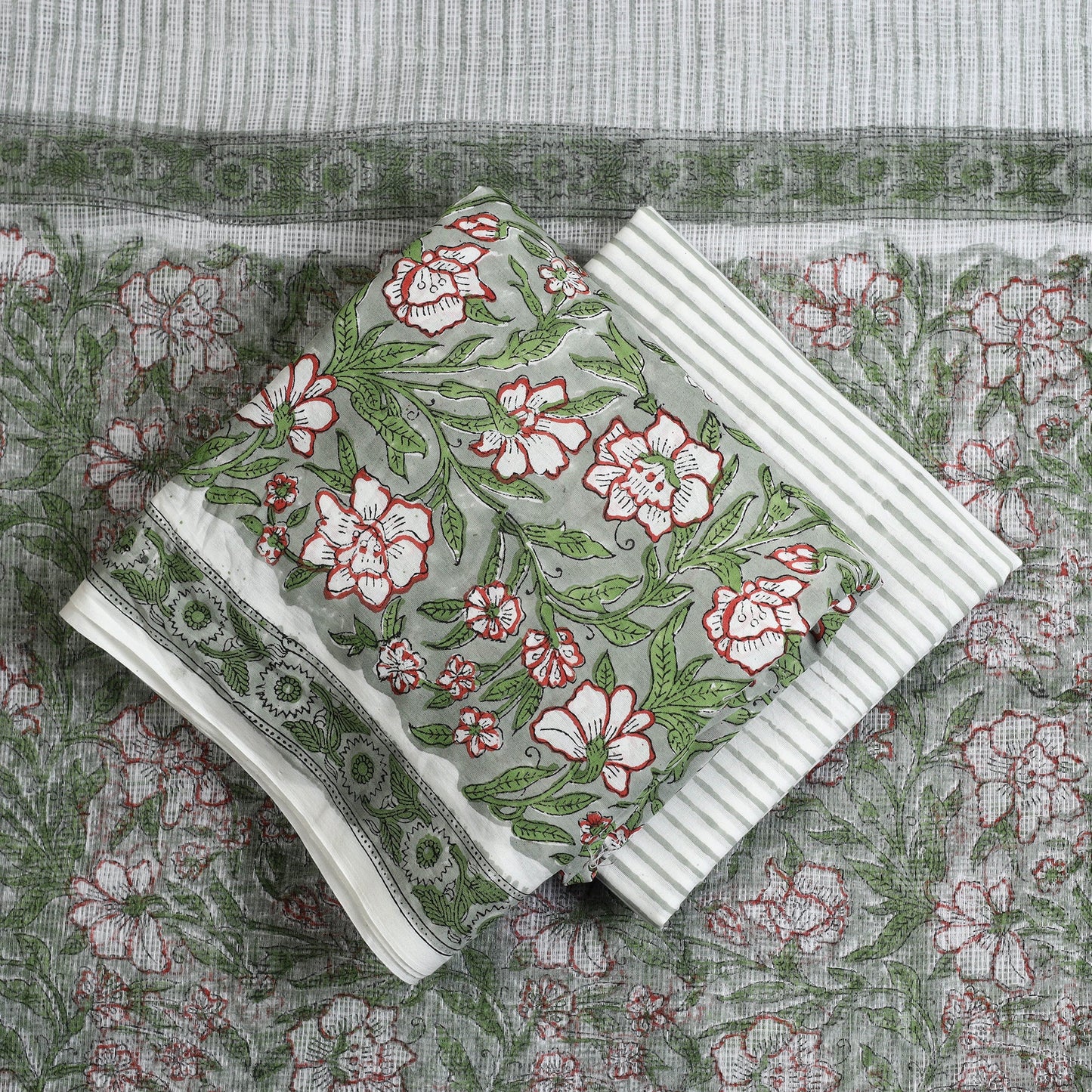  3pc Block Print Cotton Sanganeri Dress Material