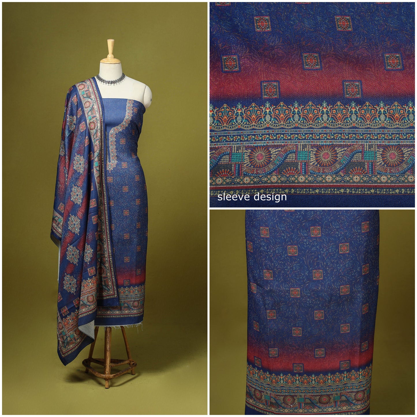 3pc digital merino wool unstitched dress material 64