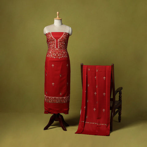 3pc embroidered merino wool unstitched dress material 11