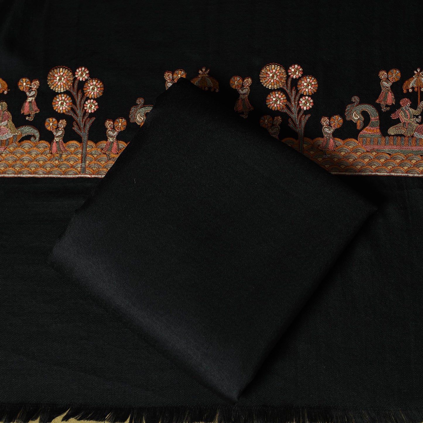 3pc embroidered merino wool unstitched dress material 14