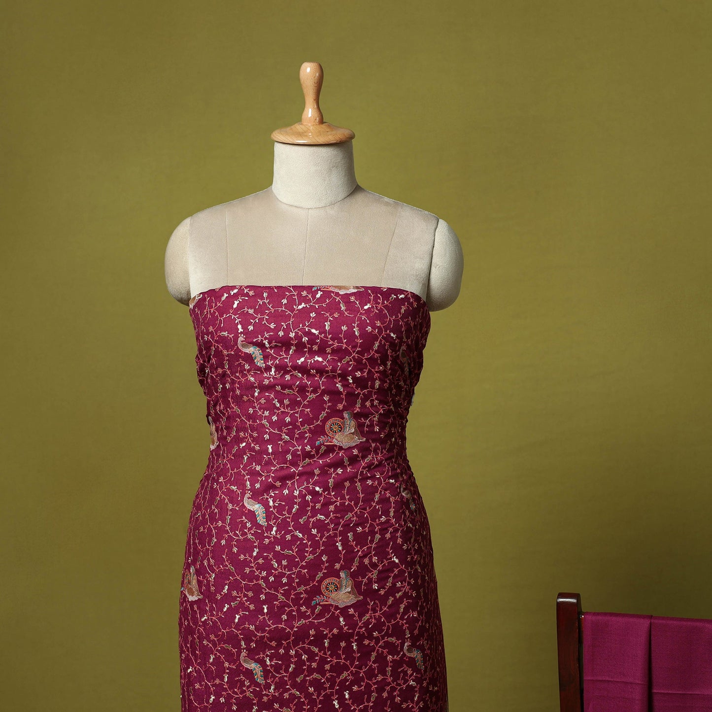 3pc embroidered merino wool unstitched dress material 15