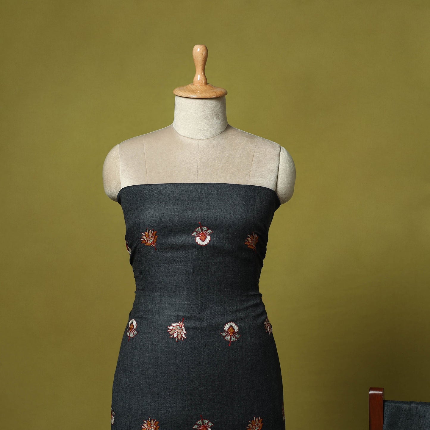 3pc embroidered merino wool unstitched dress material 60