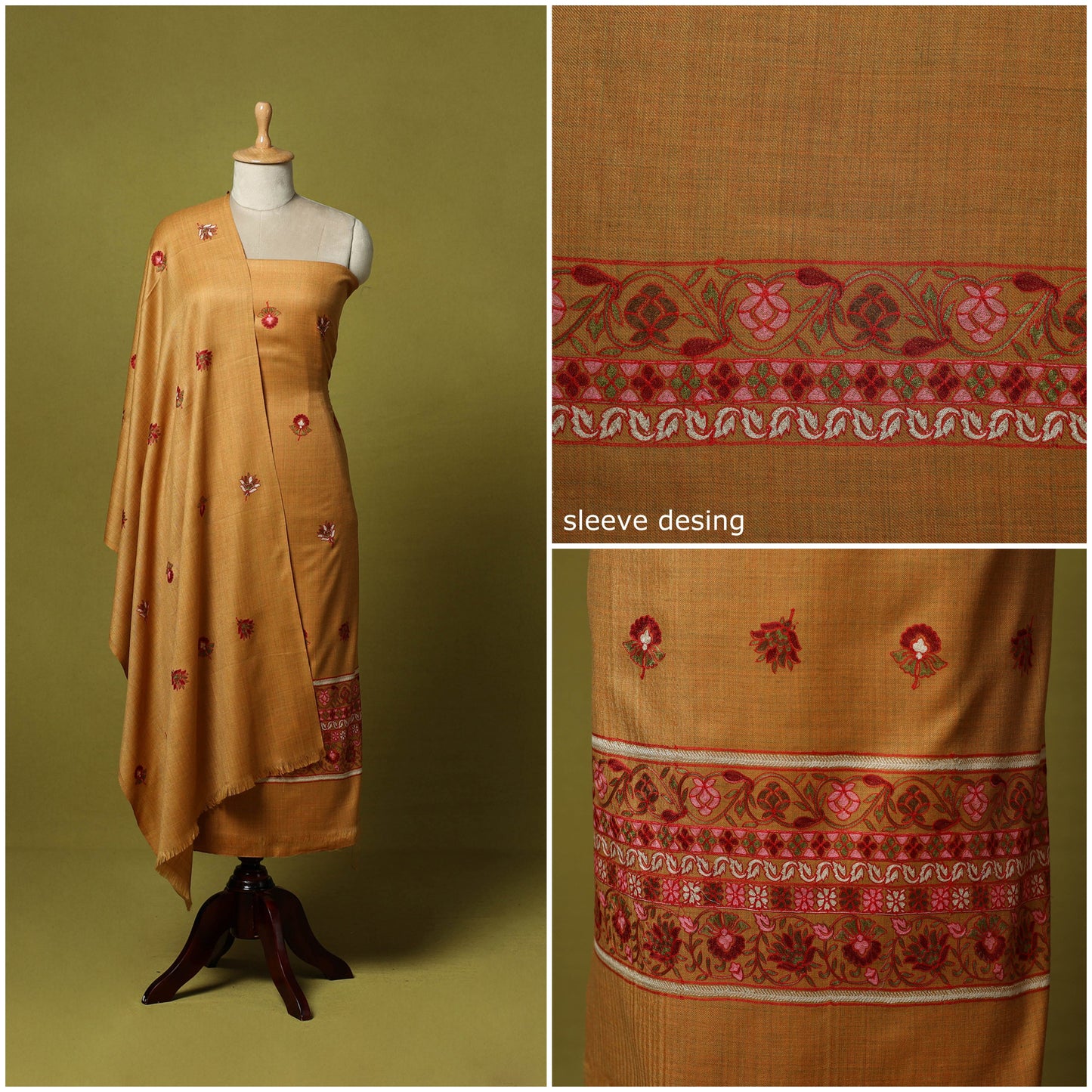 3pc embroidered merino wool unstitched dress material 63