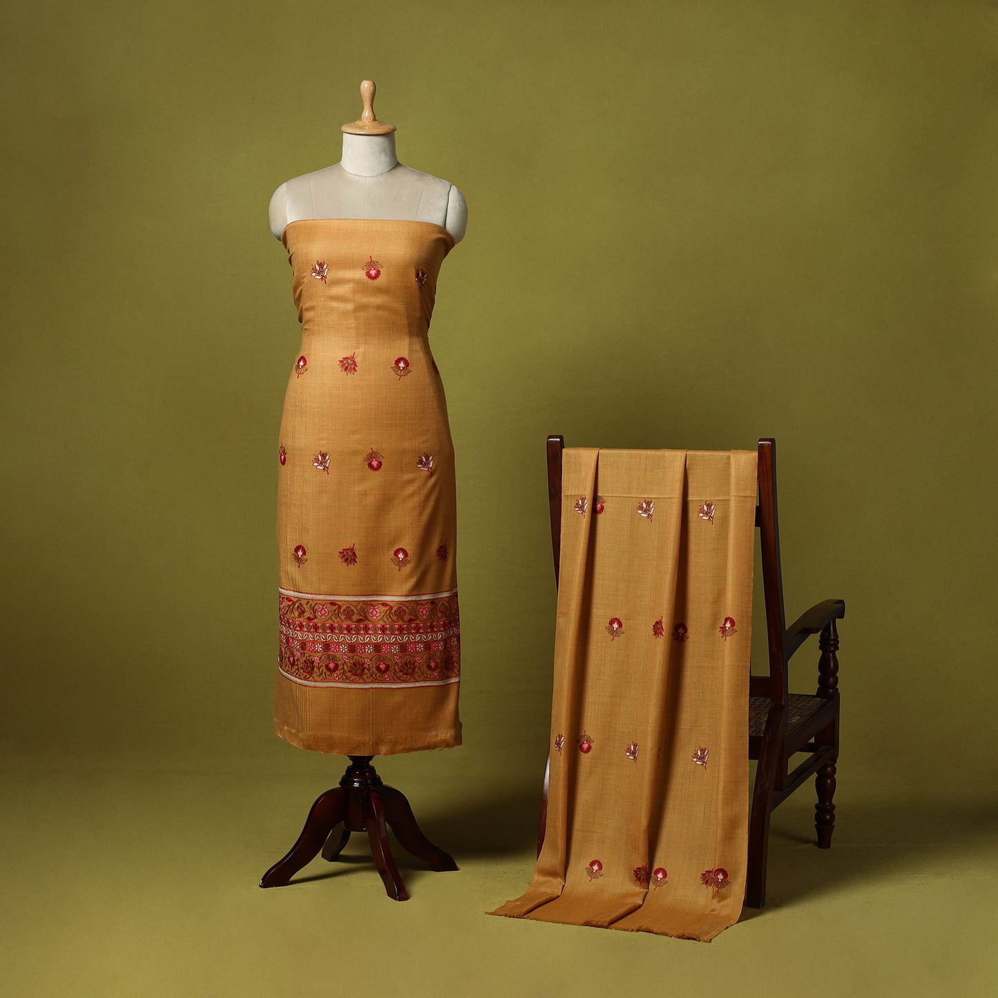 3pc embroidered merino wool unstitched dress material 63