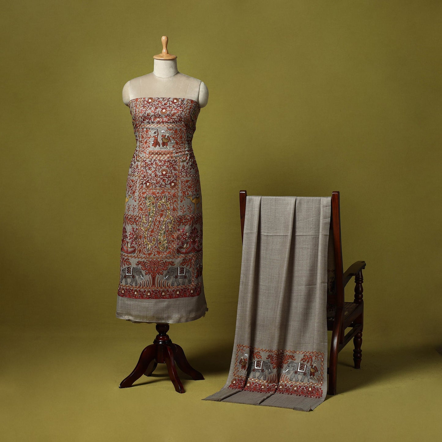 3pc heavy chain stitch embroidered merino wool unstitched