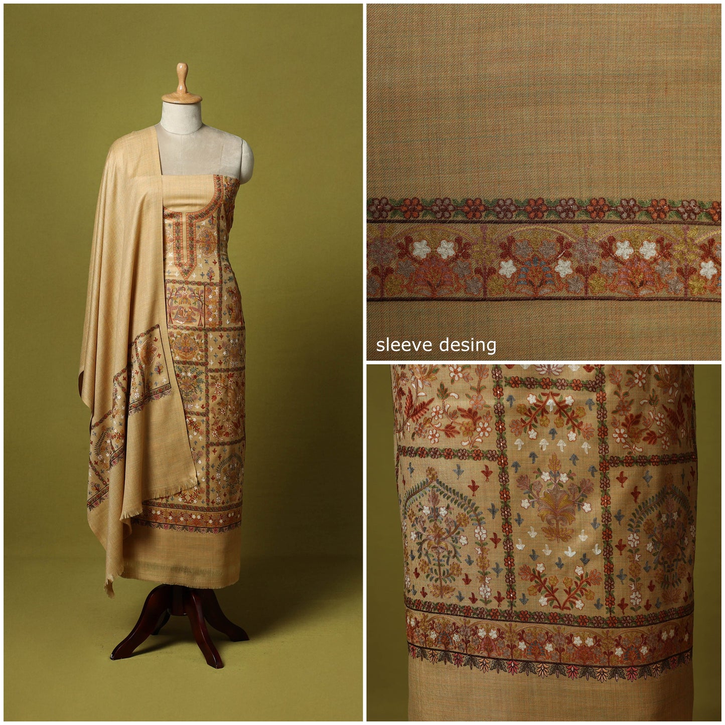 3pc heavy chain stitch embroidered merino wool unstitched