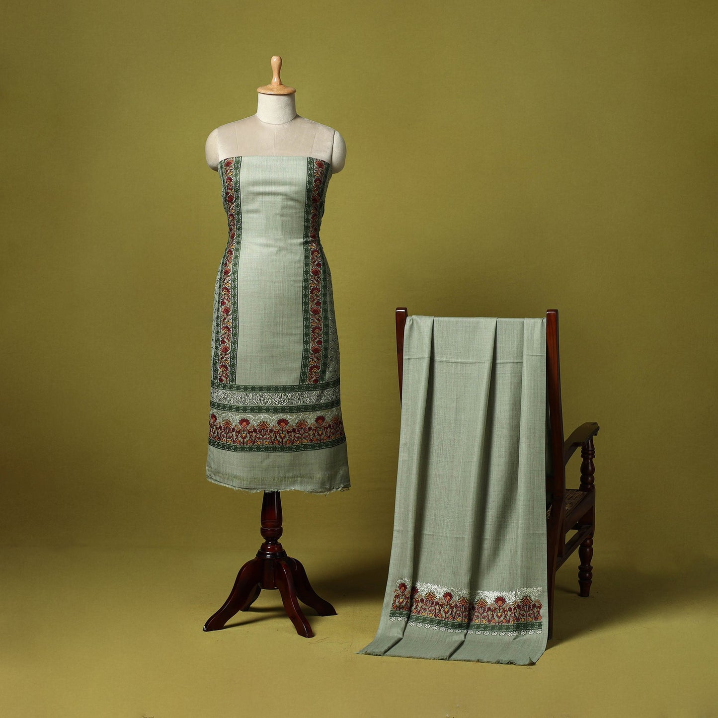 3pc heavy chain stitch embroidered merino wool unstitched