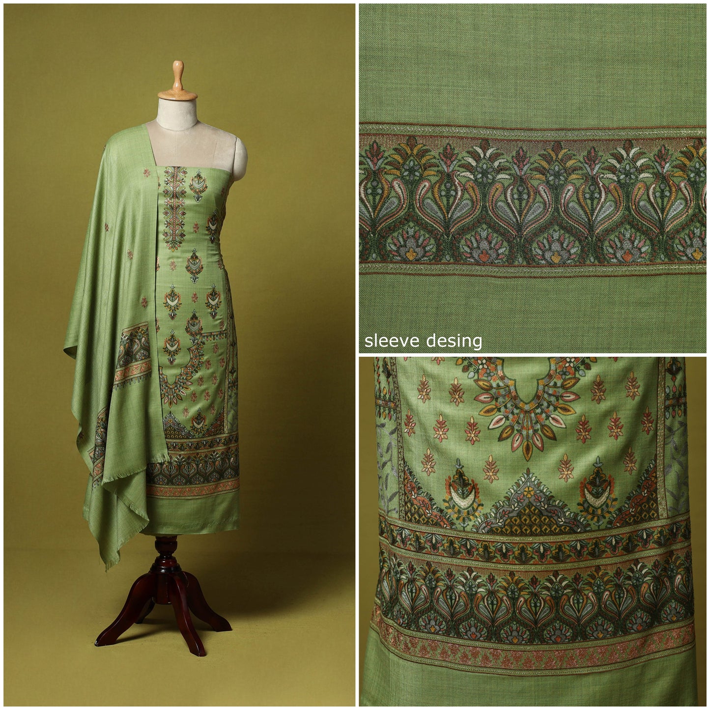 3pc heavy chain stitch embroidered merino wool unstitched