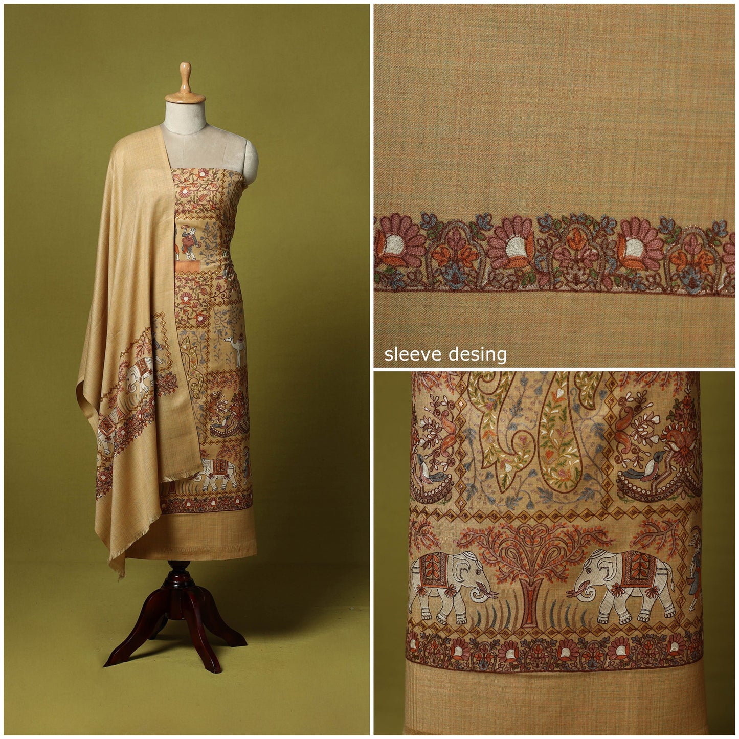 3pc heavy chain stitch embroidered merino wool unstitched