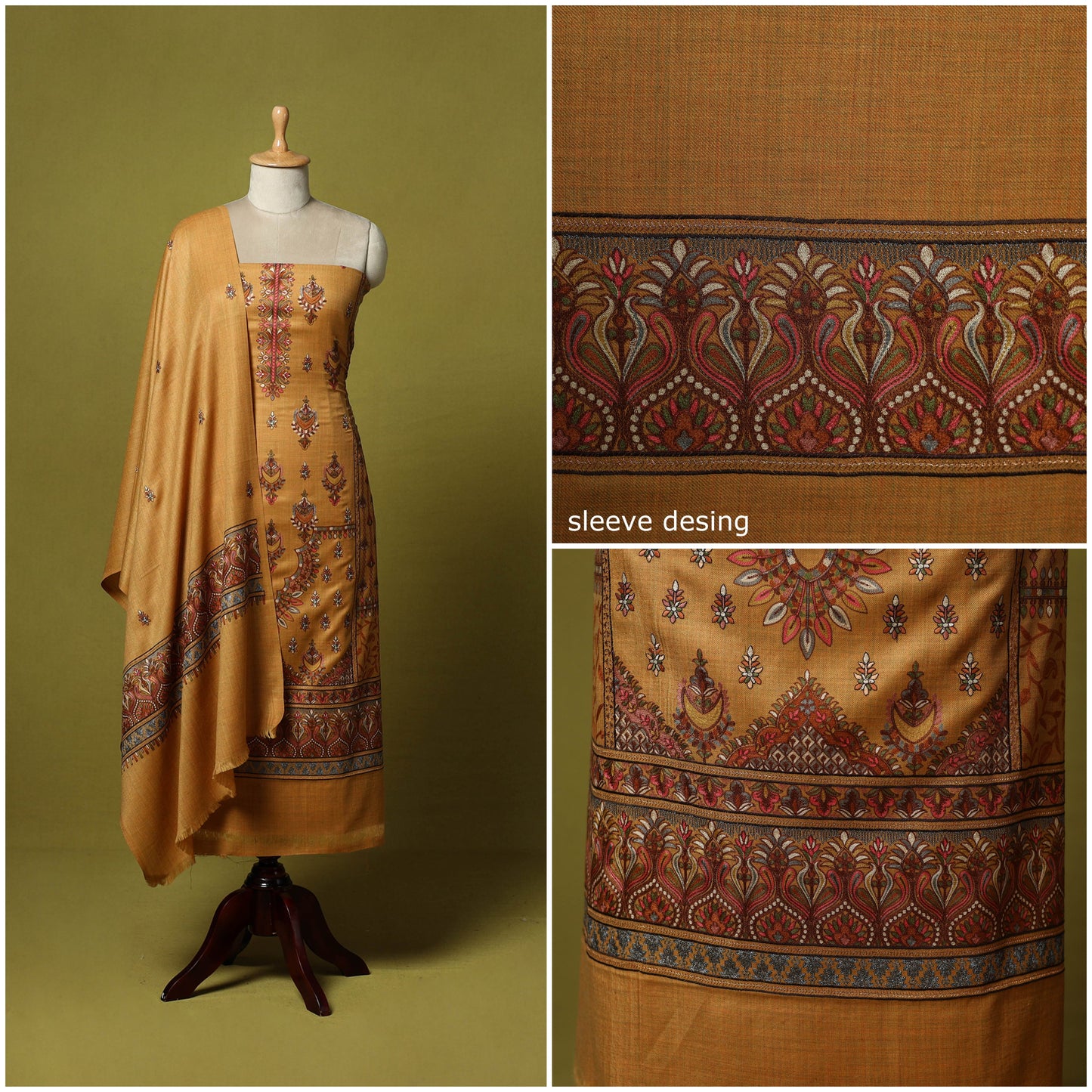 3pc heavy chain stitch embroidered merino wool unstitched