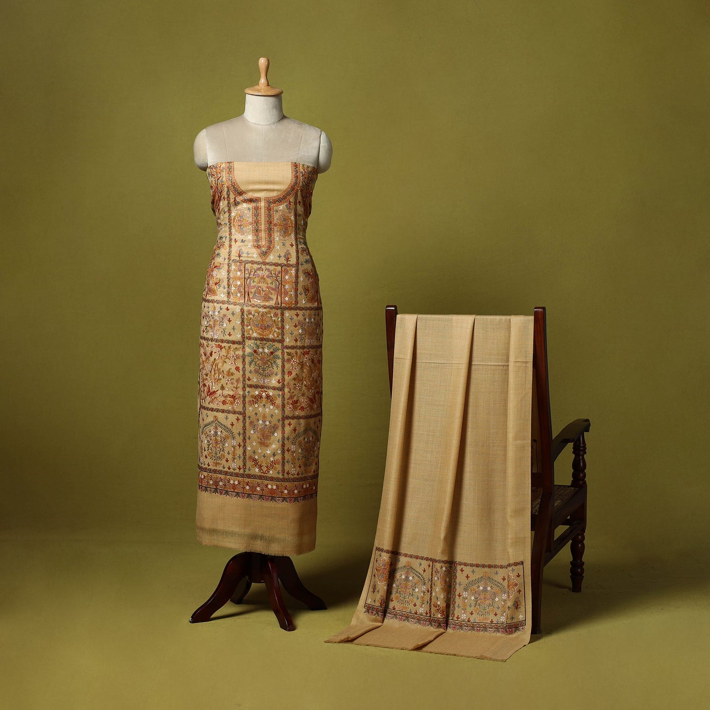 3pc heavy chain stitch embroidered merino wool unstitched