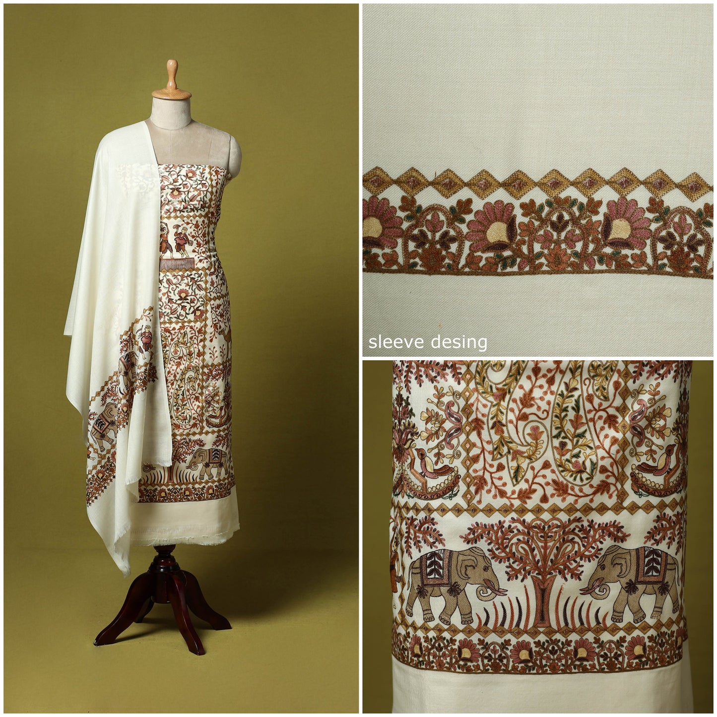 3pc heavy chain stitch embroidered merino wool unstitched