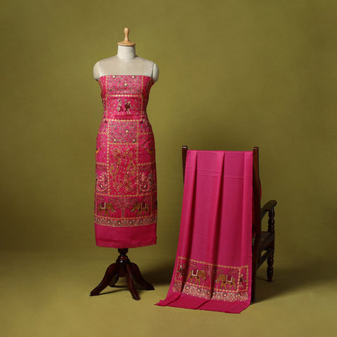 3pc heavy chain stitch embroidered merino wool unstitched