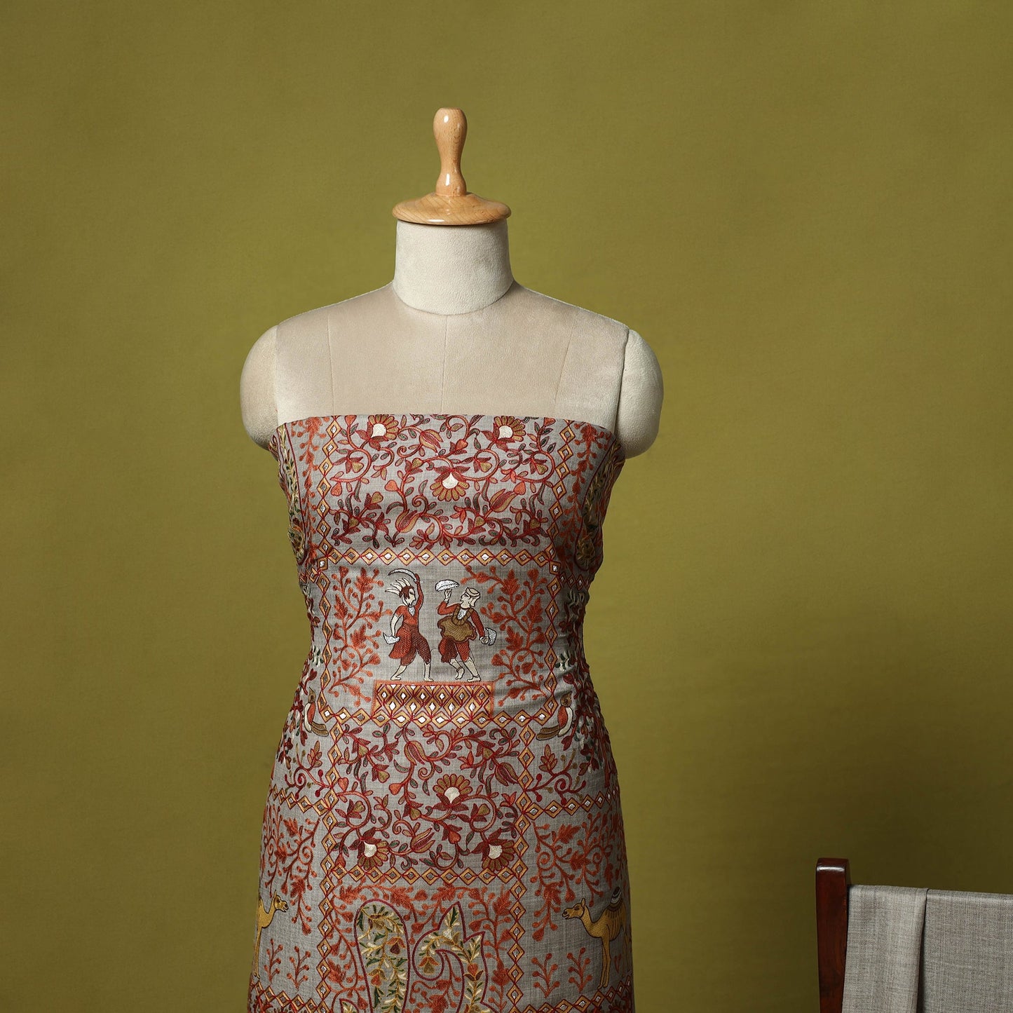 3pc heavy chain stitch embroidered merino wool unstitched